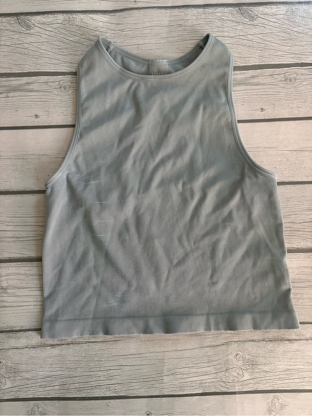Ribbed High-Neck Tank Top in Light Blue